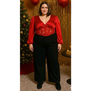 NEW Forever 21 Red Satin Corset Crop Top Plus Size 3X Holiday Party